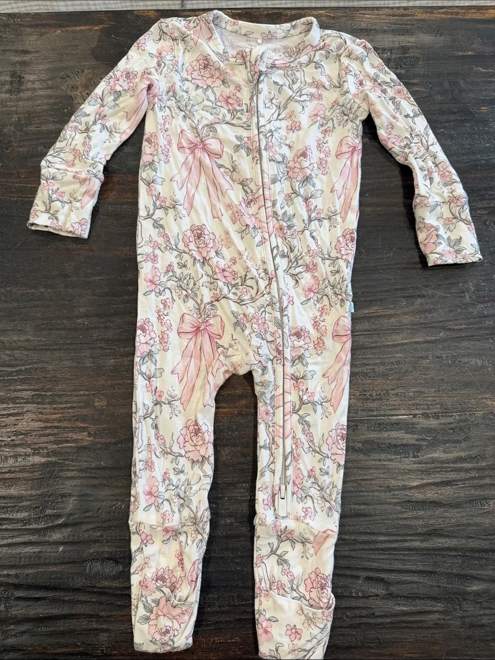 Posh Peanut Pink Floral & Bow-Print Kids One-Piece Footie
